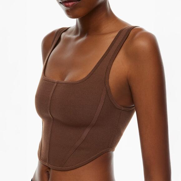 Babaton Aritzia Sculpt Knit Bustier Tank in Brown Size M - Picture 1 of 6